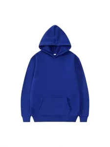 Men's solid color fleece lined hooded sweatshirt casual loose long sleeve hoodie top for autumn