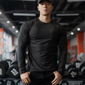 Men's Long Sleeve Athletic Gym T-Shirt Solid Color Quick Dry Workout Running Shirt