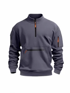 Men's Quarter Zip Fleece Sweatshirt Casual Stand Collar Long Sleeve Pullover with Pockets