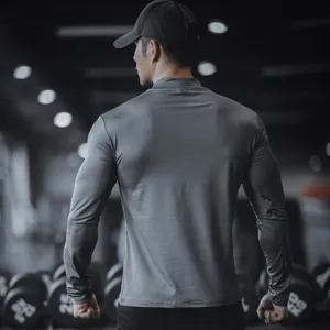 Men's athletic long sleeve shirt quick dry workout fitness solid color casual running base layer.