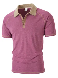 Men's short sleeve polo shirt contrast collar casual summer top breathable comfortable apparel