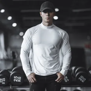 Men's solid quick-dry long sleeve athletic shirt for gym workout running fitness training.