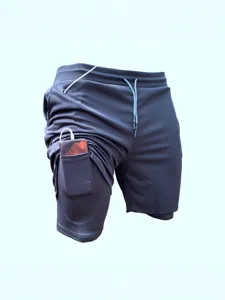 Short de Sport de Course 2-en-1 pour Hommes Séchage Rapide Respirant Entraînement en Salle Avec Poche Téléphone Trou Écouteurs American Style