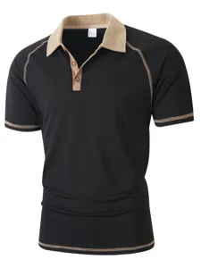 Men's short sleeve contrast collar polo shirt casual slim fit stylish summer henley t-shirt