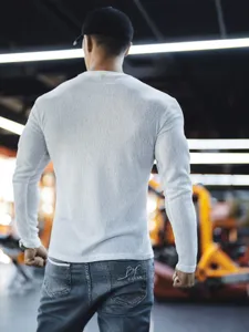 Men's long sleeve waffle t-shirt casual fitness running workout top in solid color.