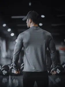 Men's long sleeve sports fitness t-shirt solid color quick dry compression base layer top