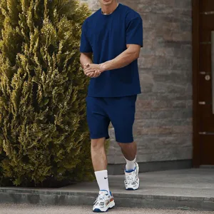 Men solid color short sleeve t-shirt shorts casual sportswear set summer comfortable outfit