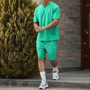 Men's casual sports tracksuit solid color short sleeve t-shirt and shorts set for men.