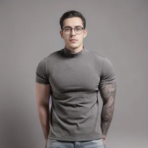 Close-up view of the men's ribbed mock neck short sleeve t-shirt showing fabric texture.