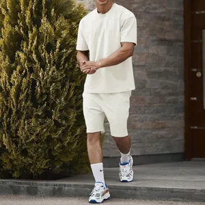 Men's casual sportswear set short sleeve t-shirt and shorts lightweight solid color outfit