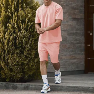 Men casual sportswear set solid color short sleeve t-shirt and shorts outfit summer fashion