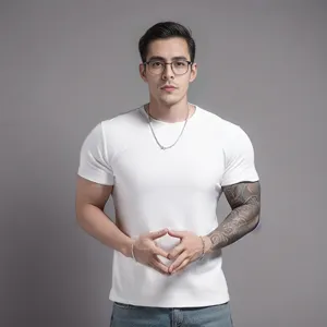 Men's athletic slim fit crew neck short sleeve t-shirt detail showing ribbed fabric.