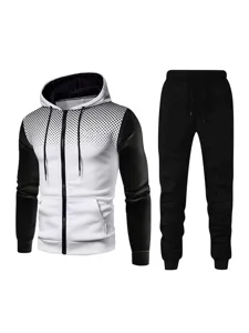 Men's tracksuit set featuring a gradient dot zip-up hoodie and comfortable black joggers for sports.