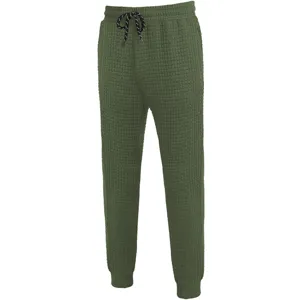 Men green quilted casual jogger pants textured drawstring tapered sweatpants autumn winter