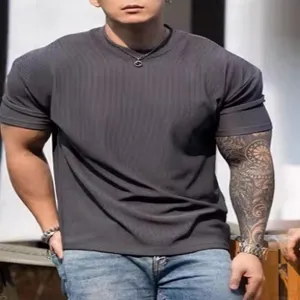 Men's Heavyweight Textured T-Shirt Quick Dry Fitness Gym Top Shoulder Pad Athletic Loose Fit Short Sleeve T-Shirt