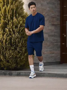 Men's casual sports suit solid color short sleeve t-shirt and shorts set for summer