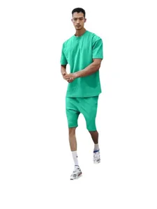 Men's casual sports tracksuit solid color short sleeve t-shirt and shorts set for summer.