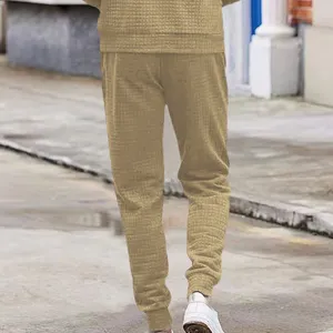 Men casual waffle knit pants loose drawstring tapered trousers autumn winter stylish bottoms