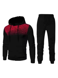 Ensemble de survêtement homme sweat à capuche noir dégradé rouge et pantalon de jogging