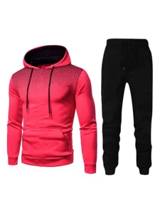 Ensemble de survêtement pour homme avec sweat à capuche à pois dégradé et pantalon de jogging noir.