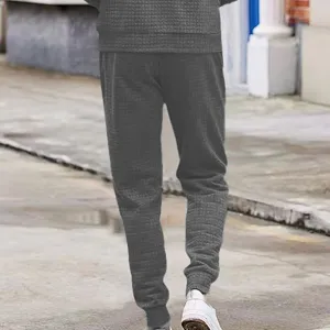 Men casual waffle knit pants solid color drawstring tapered sweatpants autumn winter trousers