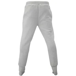 Waffle knit texture detail of men casual pants with elastic drawstring waist and tapered cuffs.