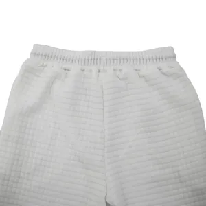 White waffle knit casual trousers waist elastic detail closeup for men daily wear