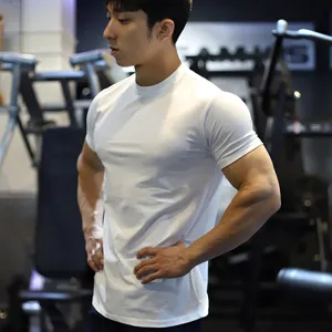 Heren slim fit atletisch korte mouw t-shirt effen kleur ademende fitness sporttop