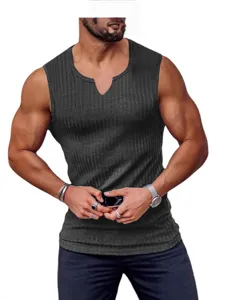 Men's summer knitted ribbed tank top V-neck slim fit casual sleeveless top for daily wear
