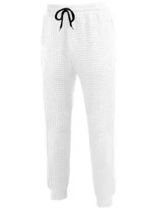 Men white waffle knit casual pants loose drawstring sweatpants comfortable trousers