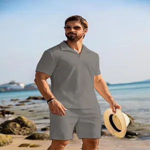 Sommer Herren Kurzarm Polo Shirt und Shorts Set am Strand Detailansicht Style A