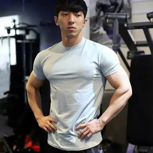 Heren effen slim fit korte mouw sport t-shirt, ademende fitness gym top kleding zomer.