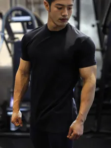 Heren effen kleur sport sneldrogend korte mouw t-shirt, slim fit fitness topje.
