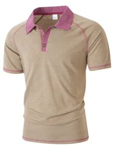 Men short sleeve contrast color polo shirt casual slim fit summer top breathable stylish