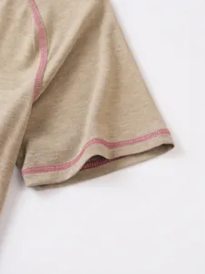 Men short sleeve t-shirt detail khaki knit top with pink contrast stitching casual wear