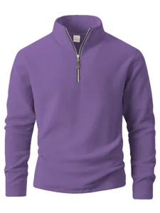Heren effen fleece kwart rits lange mouw opstaande kraag sweatshirt casual stijl mode