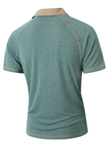 Men short sleeve polo shirt casual slim fit turn down collar green top detail view