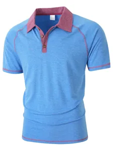 Men's short sleeve contrast color polo shirt casual slim fit summer top apparel clothing.