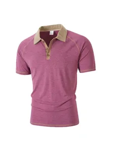 Men's short sleeve casual contrast color polo shirt summer lapel henley tees tops