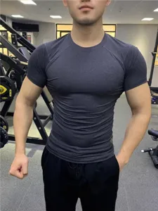 Men's gym fitness tight short sleeve T-shirt summer sports quick drying running athletic apparel