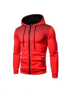 Men Fashion Zip Up Hoodie Red Black Gradient Printed Casual Sportswear Sweatshirt Jacket