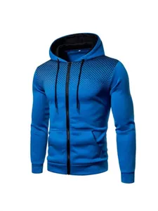 Men's zip-up hooded sweatshirt with gradient dot print, casual outerwear for autumn winter.