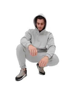 Herren Freizeit Fleece Kapuzenpullover und Jogginghose Trainingsanzug in hellgrau.