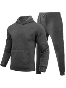 Herren Freizeit Fleece Trainingsanzug Set, bequemer dunkelgrauer Hoodie und Jogginghose.