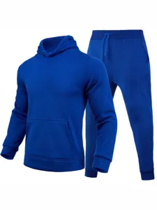 Herren Fleece Trainingsanzug Freizeit blauer Kapuzenpullover Sporthose Set Winter