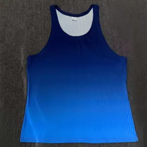 Men's gradient ribbed knit tank top, slim fit sleeveless athletic workout shirt for summer.