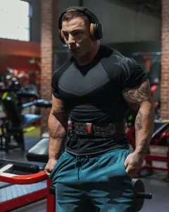 Men compression fitness t-shirt short sleeve athletic training gym workout top for men