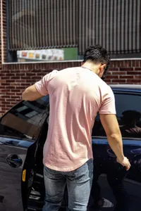Men's solid color short sleeve t-shirt casual slim fit breathable summer muscle training top
