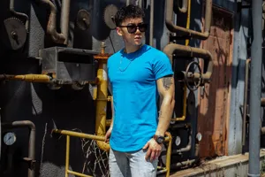 Men's solid color short sleeve t-shirt casual slim fit muscle gym sportswear top for men