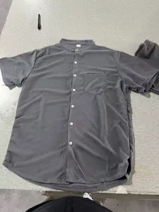 Men's casual waffle knit short sleeve button up shirt with lapel collar solid color top